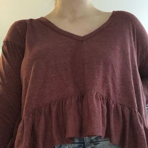 cropped urban outfitters ruffle long sleeve shirt